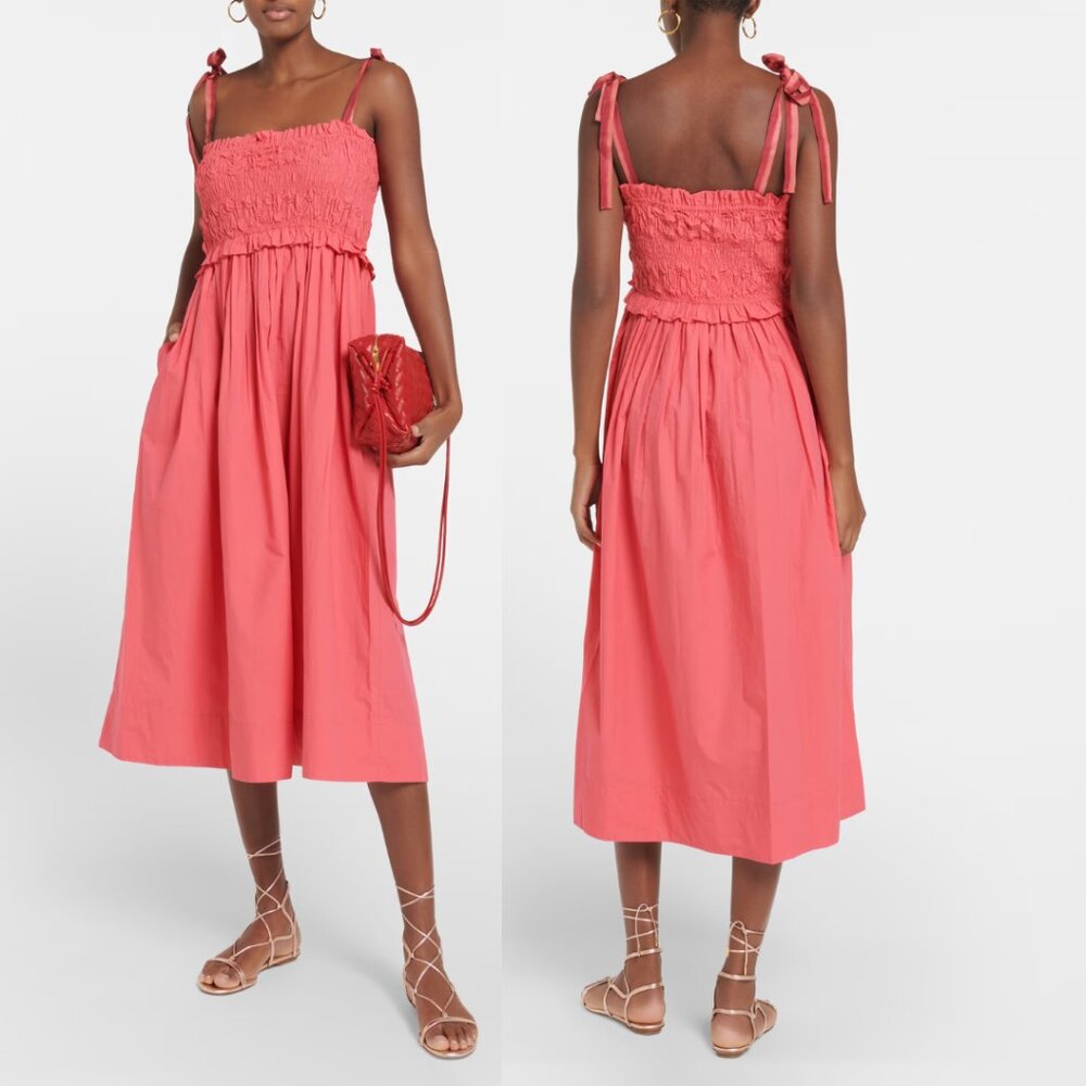 NWT Ulla Johnson Akshara Midi Dress In Honeysukle Sz 8 Shoulder Tie Straps